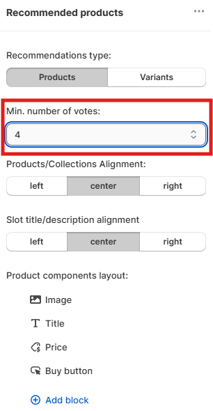 how to only recommend product with min votes block settings.png